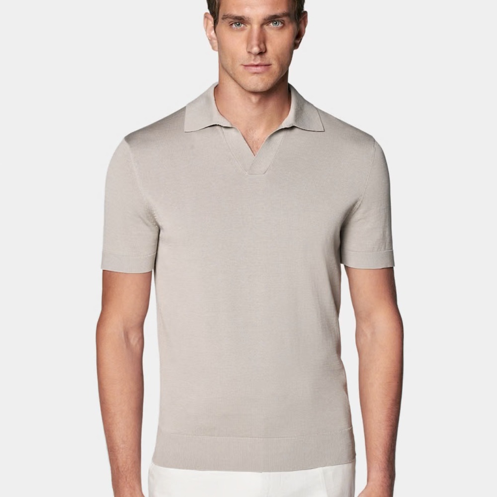Light Taupe Buttonless Polo— SUIT SUPPLY